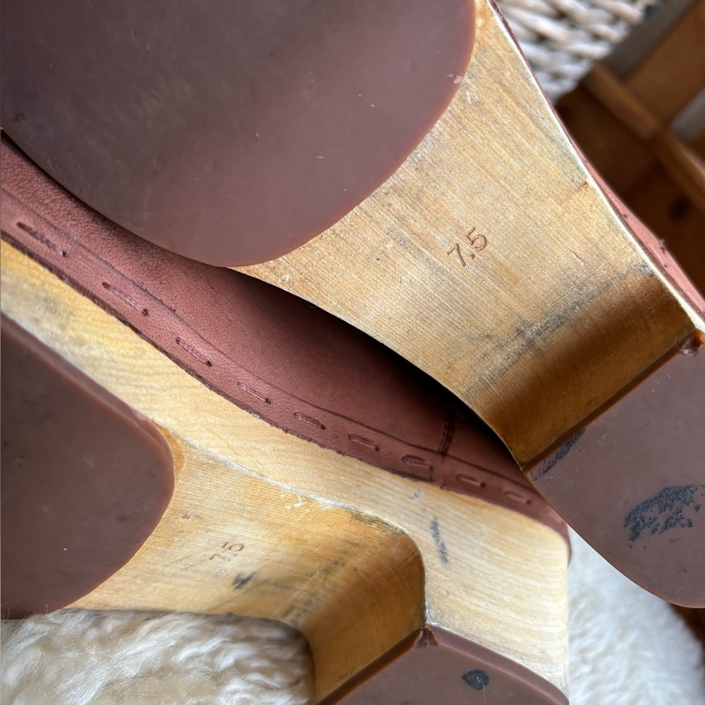 Women's Brown Leather Clog Ankle Boots - Picture 9 of 11